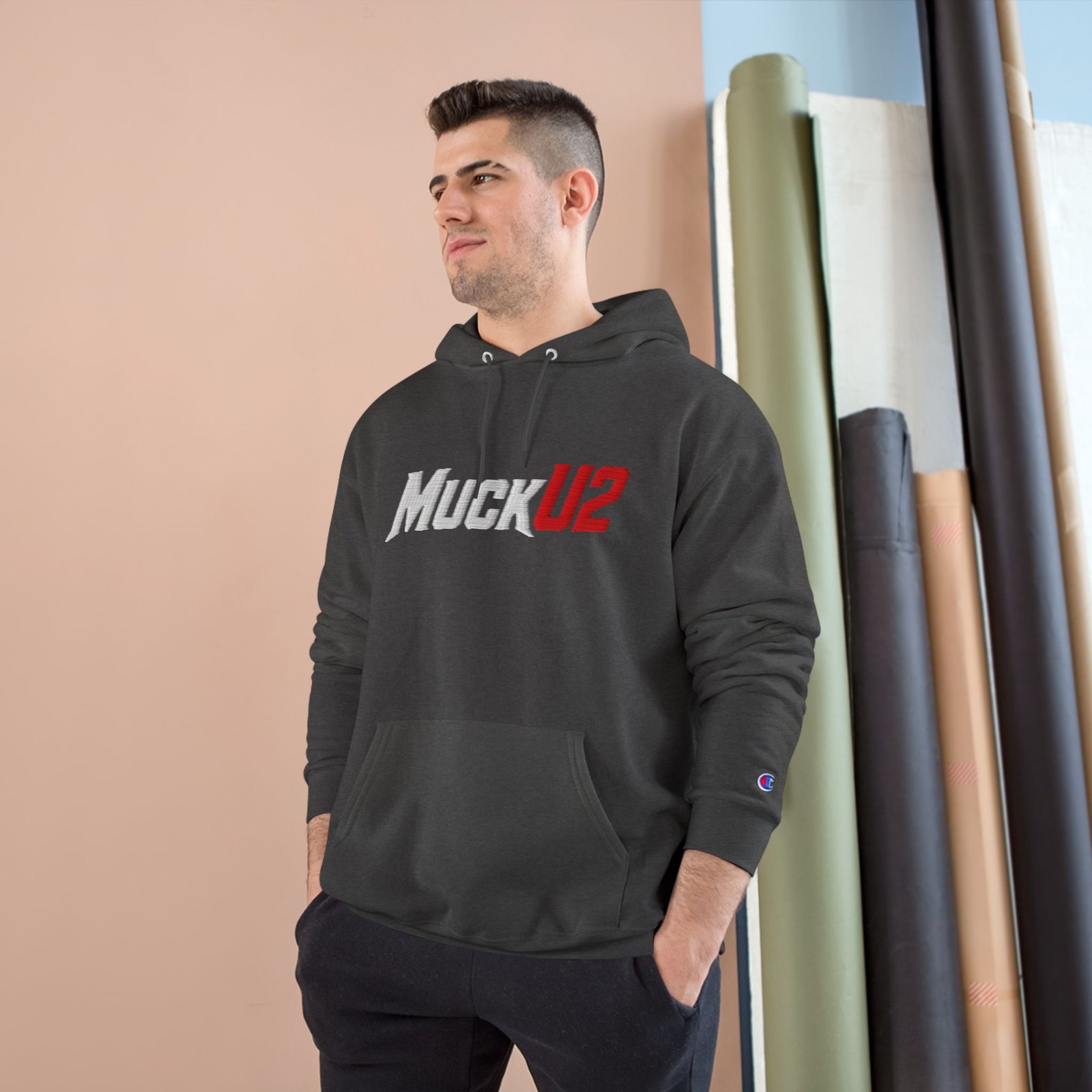 MuckU2 Hoodie – White & Red Logo Poker Pullover
