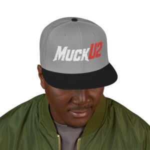 MuckU2 Snapback Poker Cap – White & Red Logo