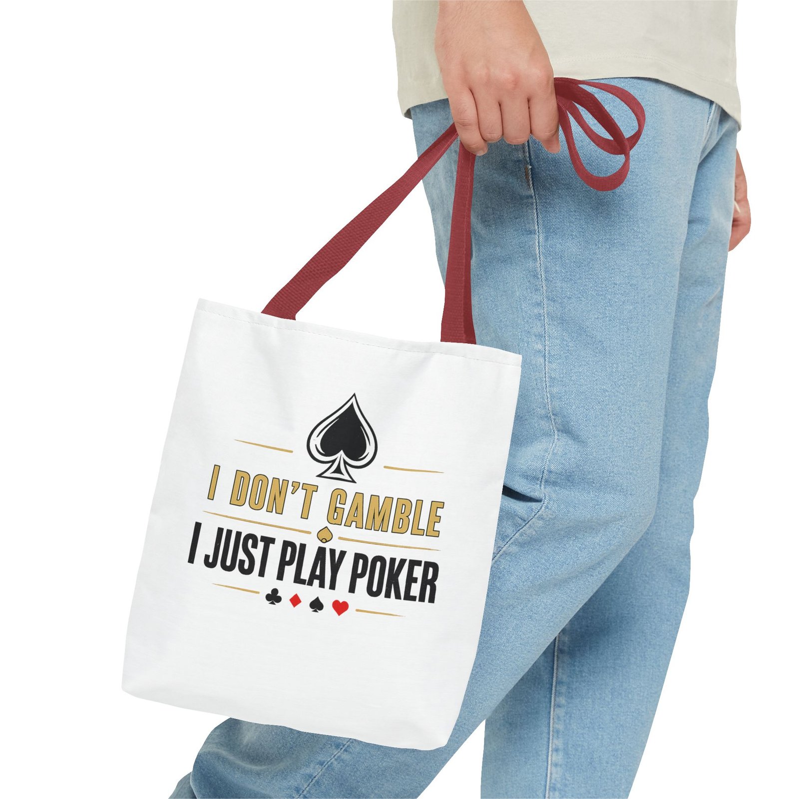 I Don’t Gamble, I Just Play Poker Tote Bag – Gold & Black Logo