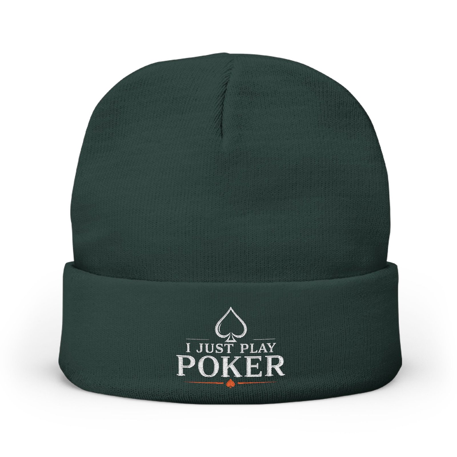 I Just Play Poker Beanie – White & Red Logo
