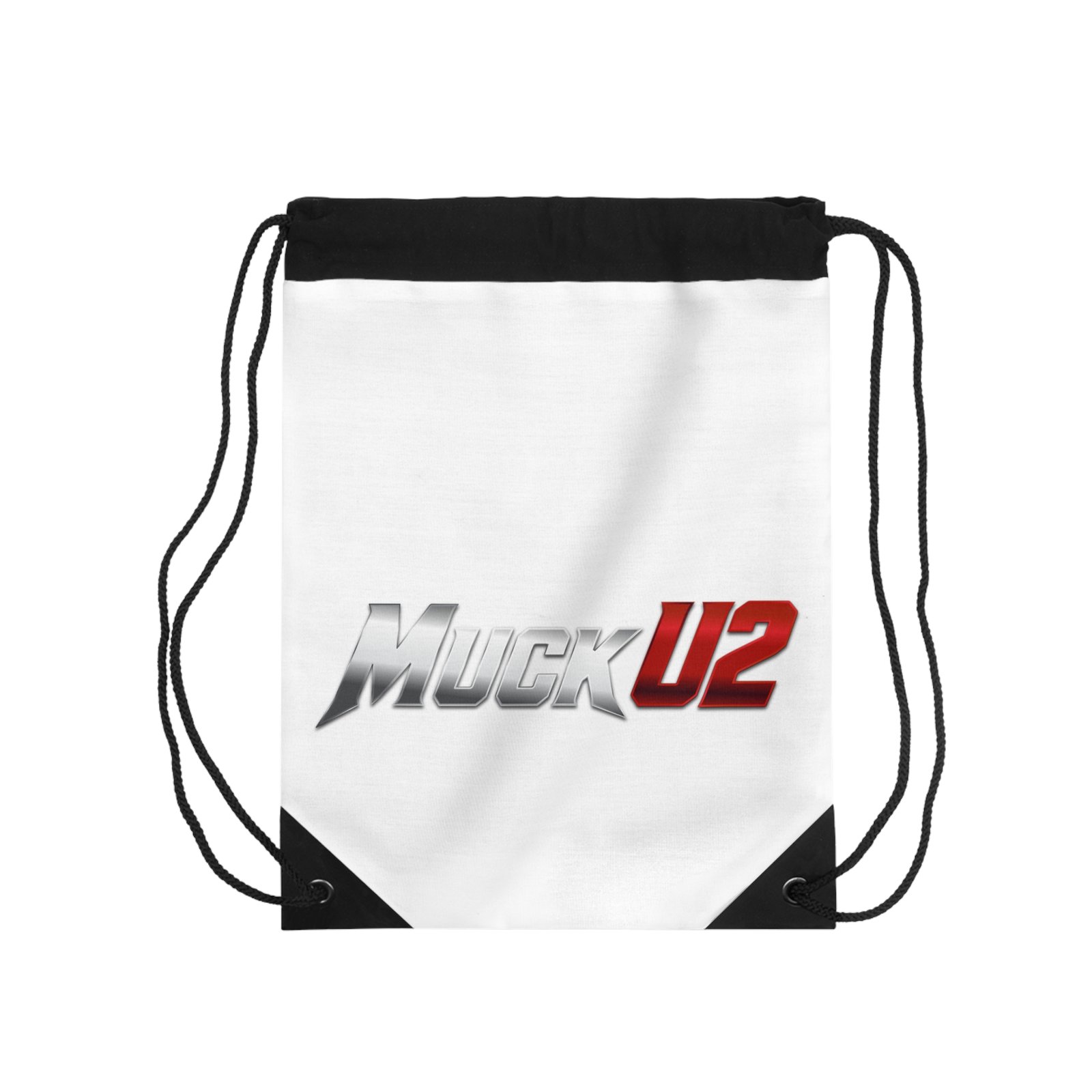 MuckU2 Drawstring Bag – Silver & Red Logo Poker Gym Bag