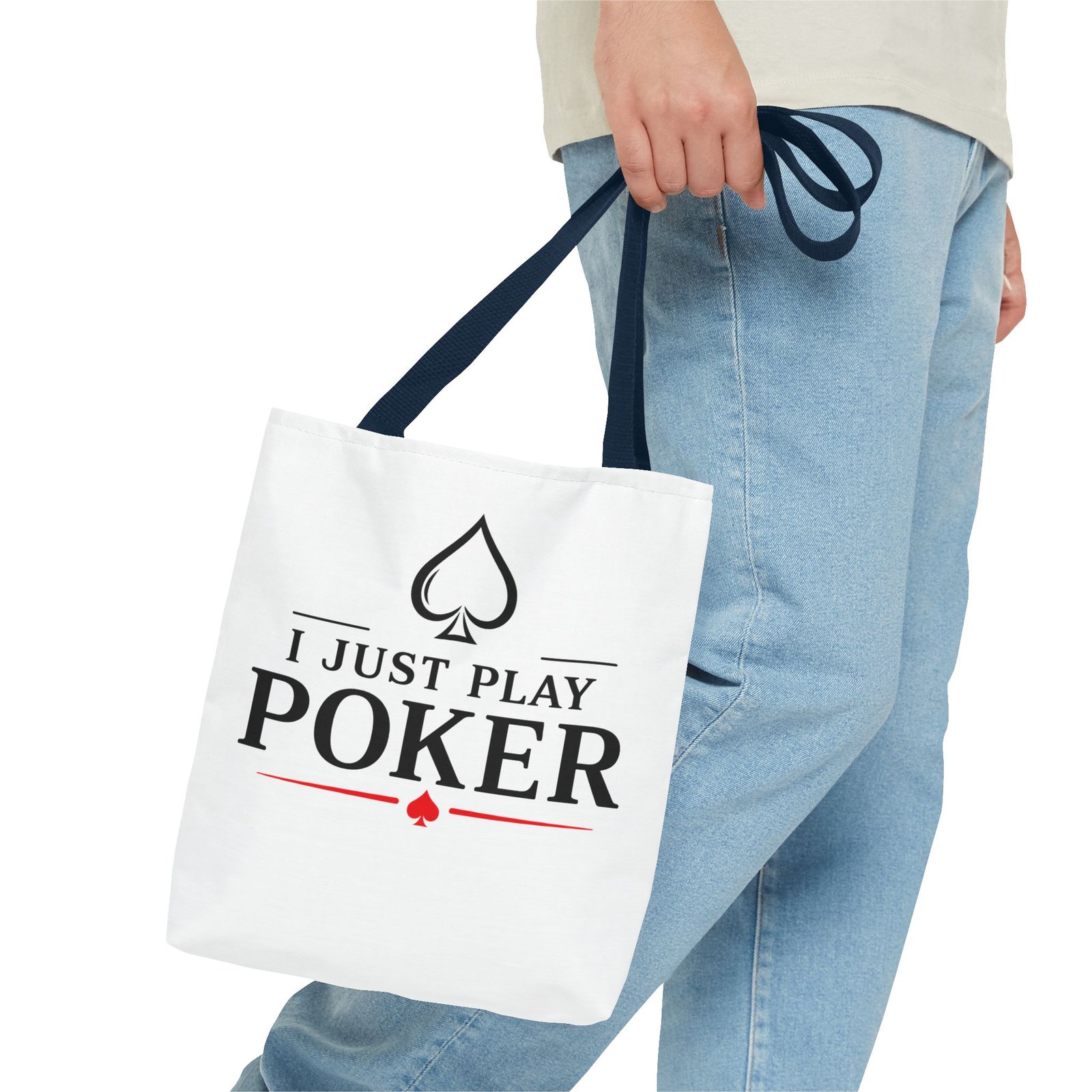 I Just Play Poker Tote Bag – Black & Red Poker Logo