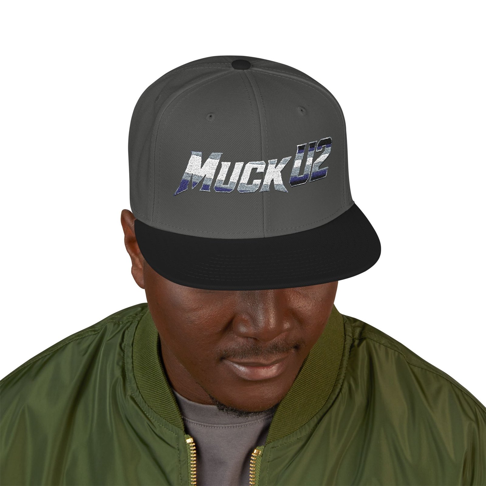 MuckU2 Snapback Poker Cap – Gradient Silver & Blue Logo