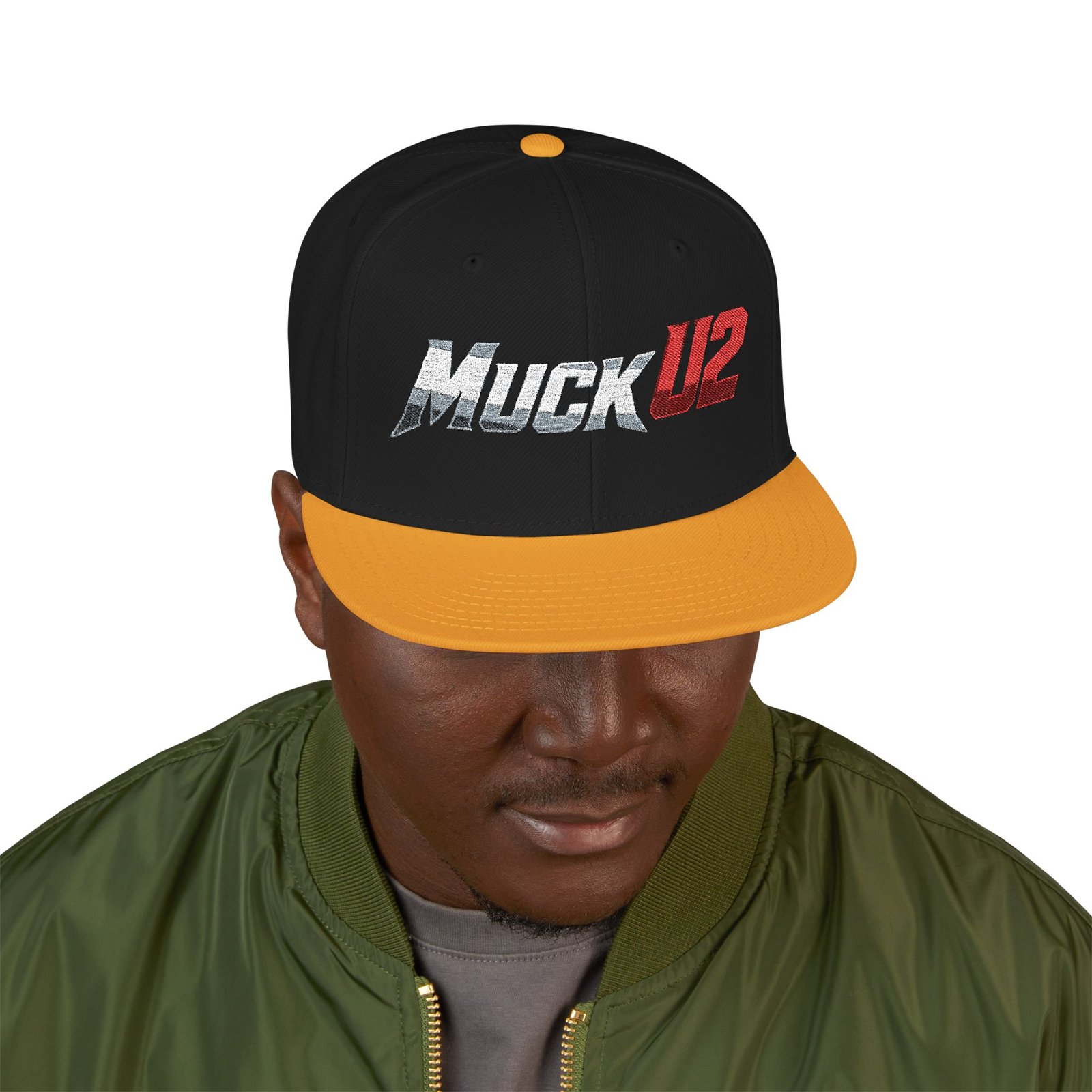MuckU2 Snapback Poker Cap – Gradient Silver & Red Logo
