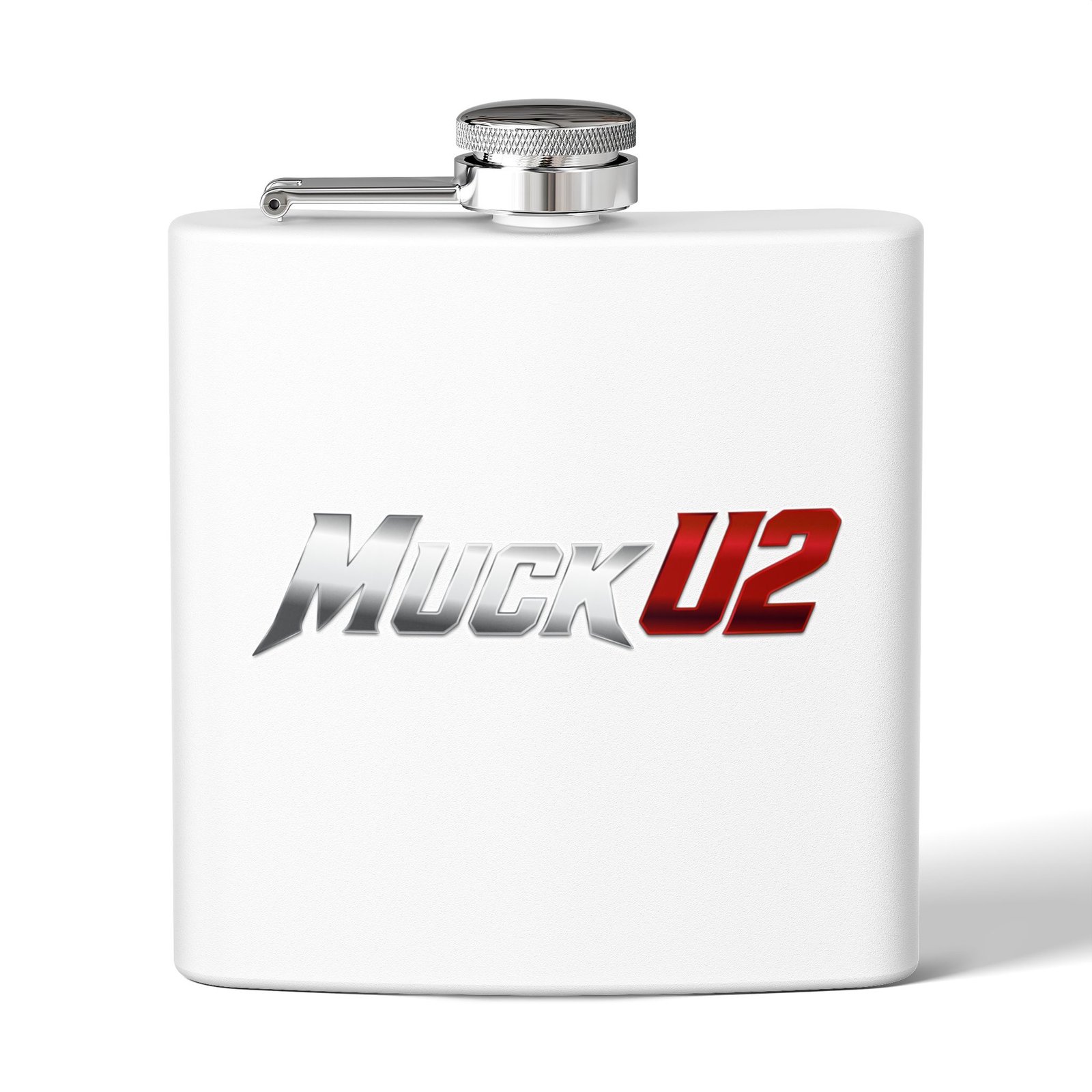 MuckU2 Flask – Silver & Red Logo Poker Flask