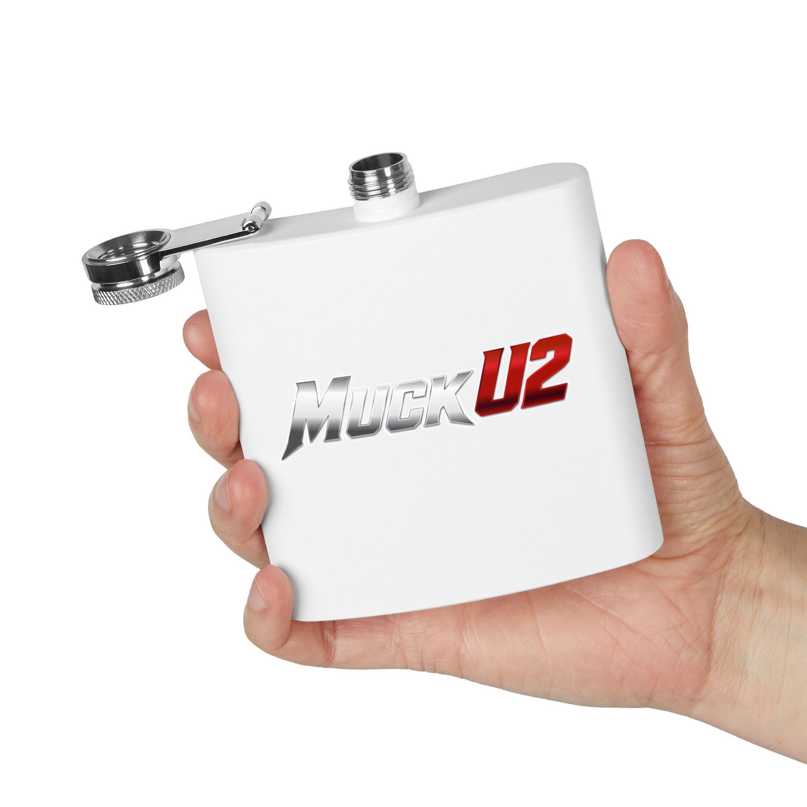 MuckU2 Flask – Silver & Red Logo Poker Flask