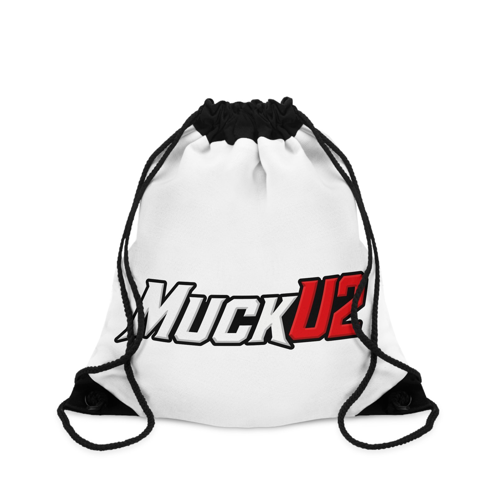 MuckU2 Drawstring Bag – White & Red Logo Poker Gym Bag