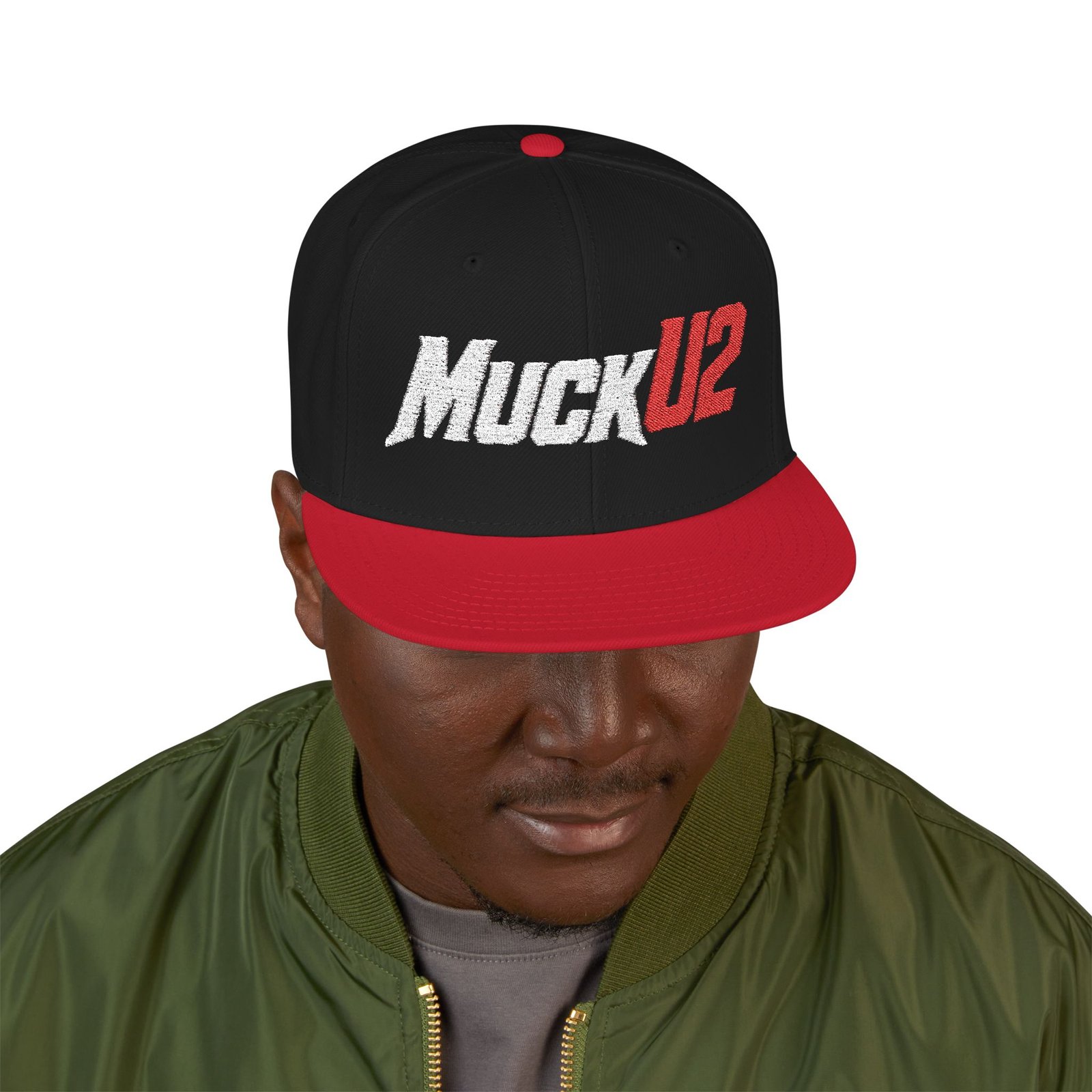 MuckU2 Snapback Poker Cap – White & Red Logo
