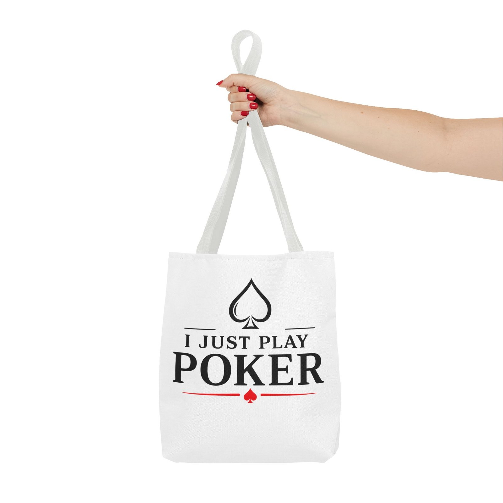 I Just Play Poker Tote Bag – Black & Red Poker Logo