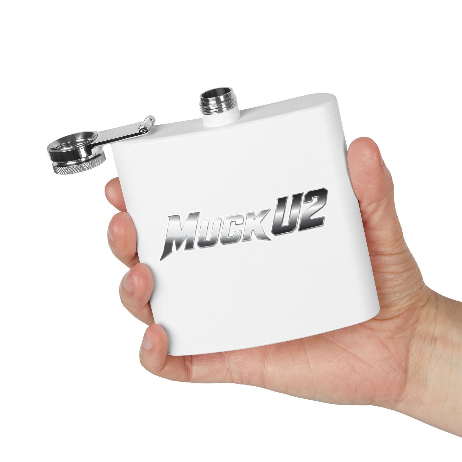 MuckU2 Flask – Silver & Red Logo Poker Flask
