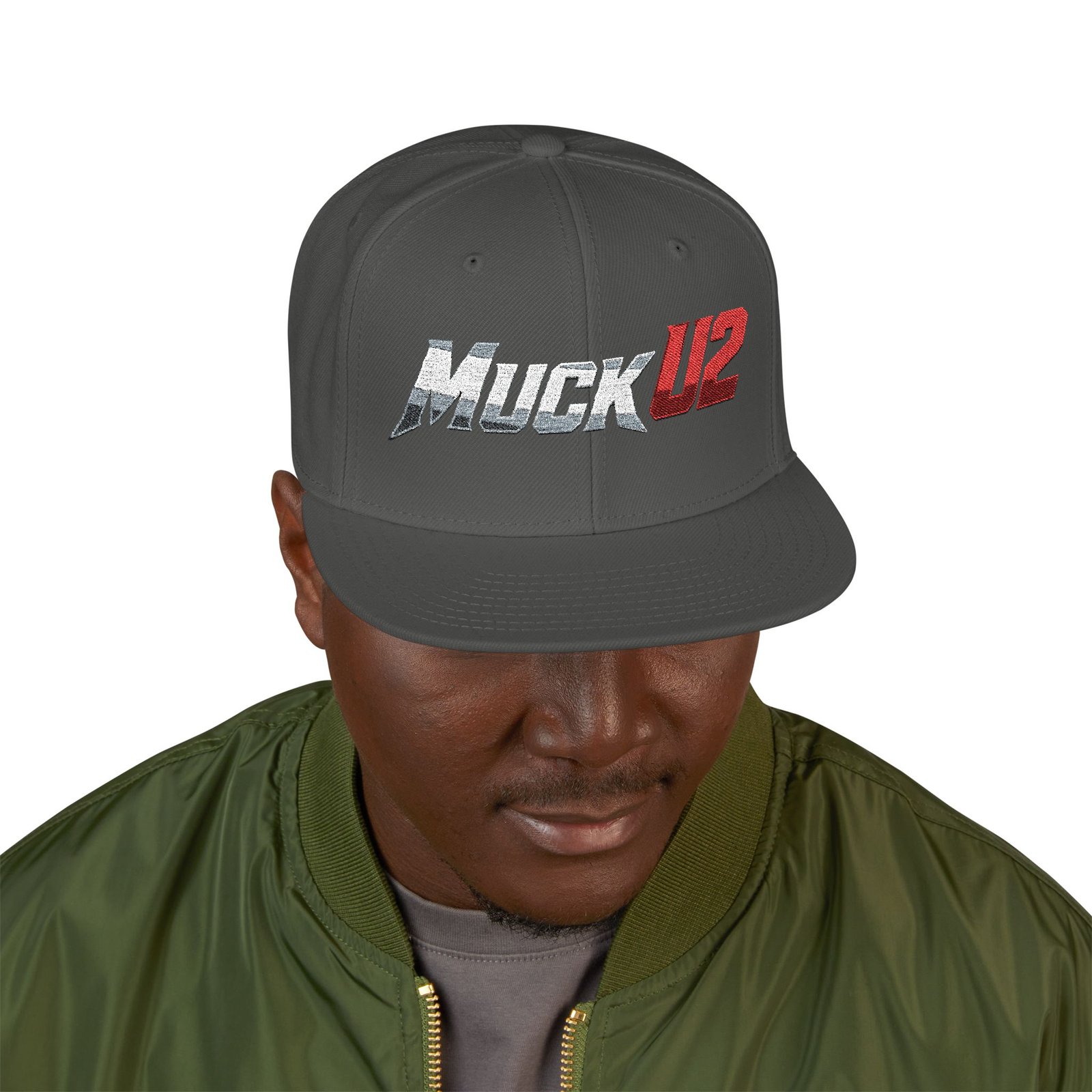 MuckU2 Snapback Poker Cap – Gradient Silver & Red Logo