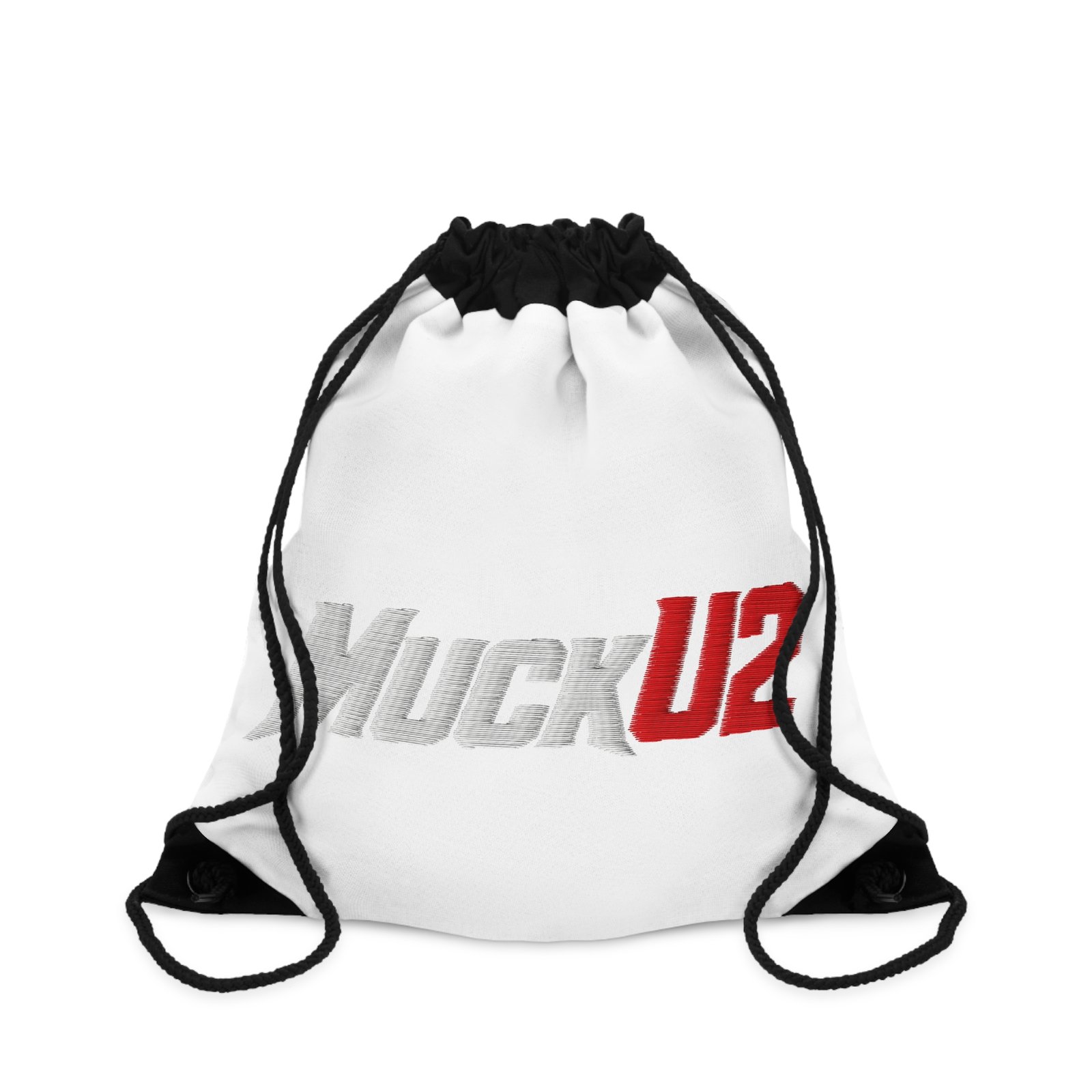 MuckU2 Drawstring Bag – White & Red Logo Poker Gym Bag