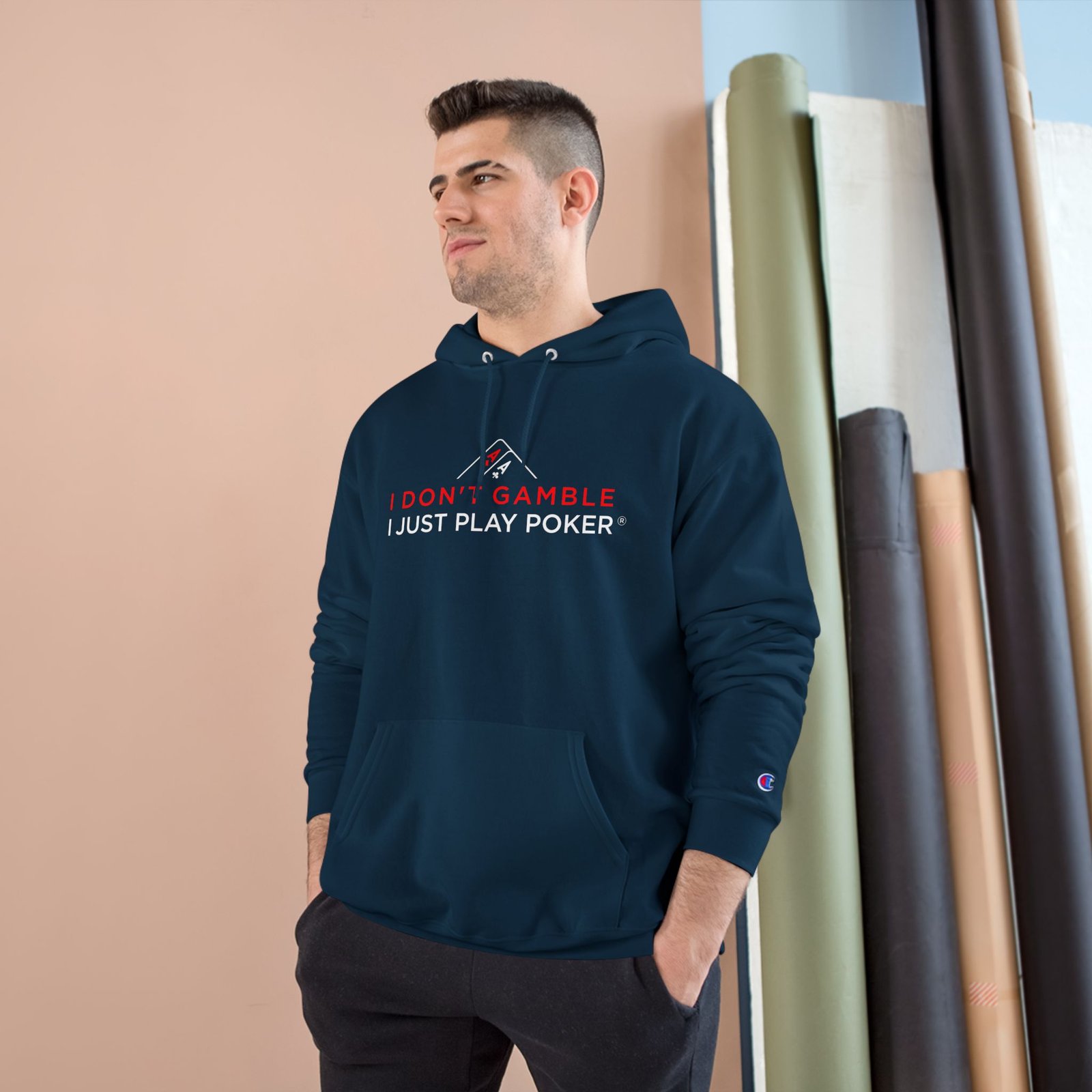 I Don’t Gamble, I Just Play Poker Hoodie – Red & White Logo