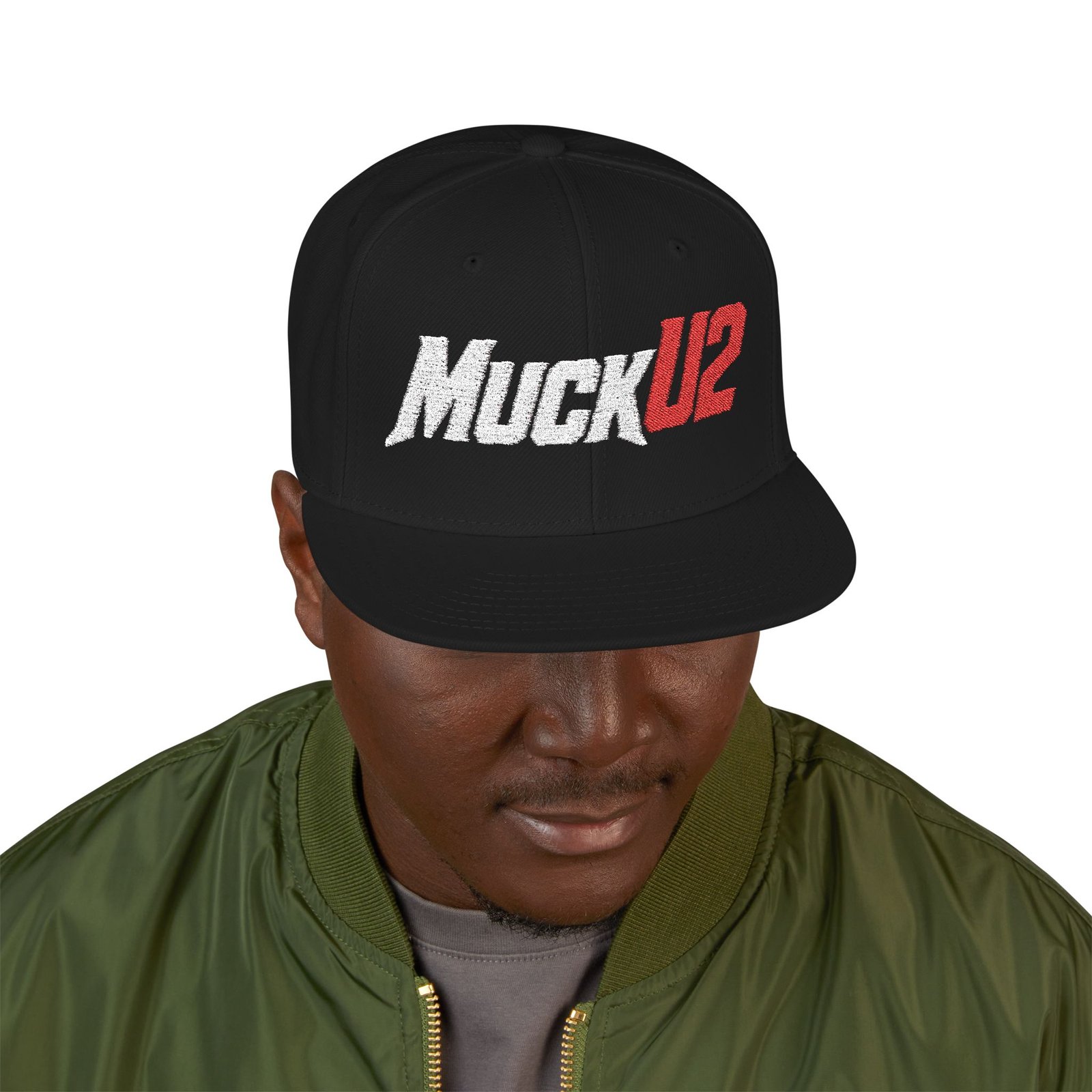 MuckU2 Snapback Poker Cap – White & Red Logo